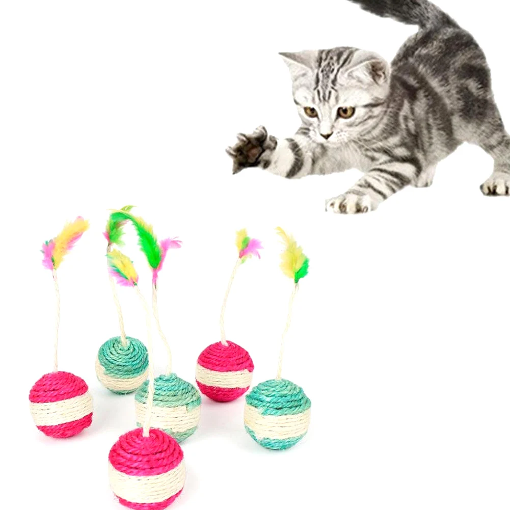 

pet cat kitten toy rolling sisal scratching ball funny cat kitten play dolls tumbler ball pet cat toys feather toy dropshipping