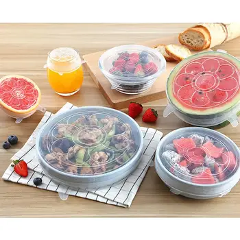 

6pcs Silicone Fresh Lid Fruit Bowl Cover Universal Food Easy Fit Sealed Suction Lid For Coffee Cup Mug Pot Containers