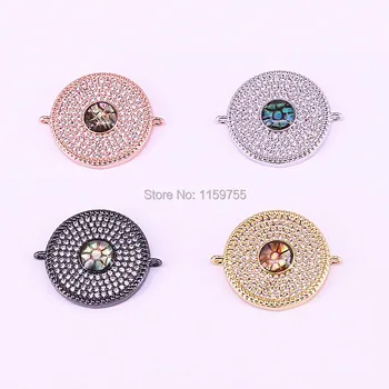 

10Pcs Micro Pave CZ Abalone Shell Round Connector, Pave Cubic Zirconia Space Connector Gems Beads