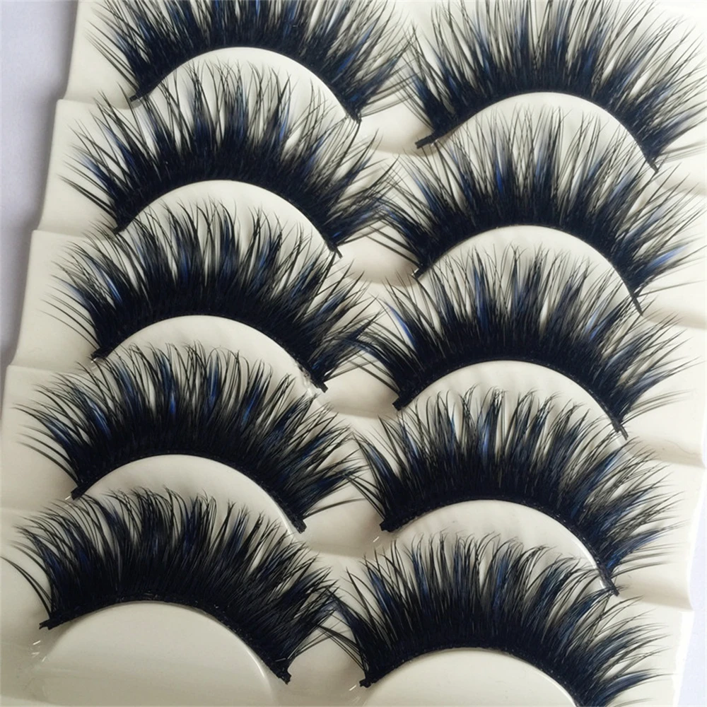 

Black&Blue 5 Pairs Thick Eye Lashes Extension Party Makeup Soft Cross Fake Makeup Beauty False Eyelashes Cosmestic