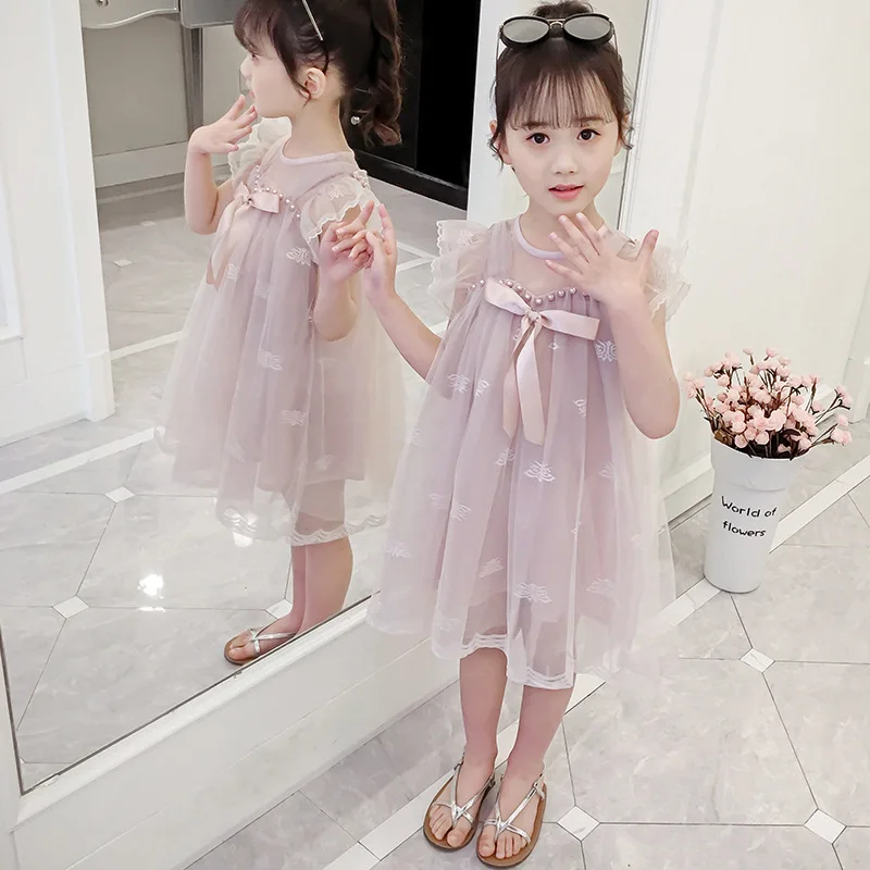 

2019summer Korean light pink girl dres little girl bow dress girls cute light green 3T-5T-7T-9T-10T-11T-13T