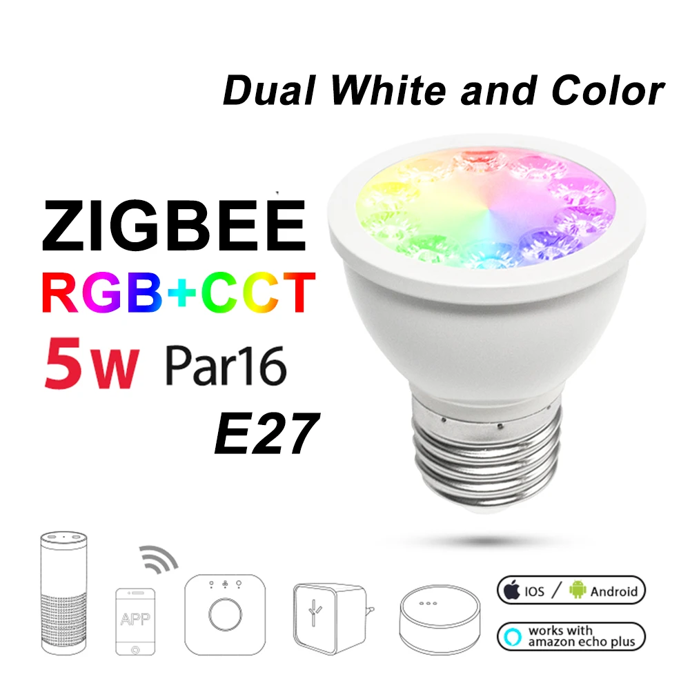 12 шт./компл. ZIGBEE ZLL RGBCCT прожектор 5W E27 E26 Par16 APP управление двойной бело-Цвет колпак