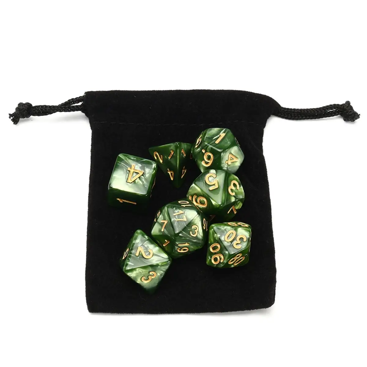 

7 Pcs Luminous Green Marble TRPG Polyhedral Glitter Dice Mult-sided RPG Dice Set Gadget Role Playing Dice Board Game With Bag