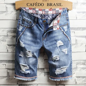 

Summer New Fashion Casual Mens Ripped Short Jeans Brand Clothing Breathable Tearing Denim Short Male