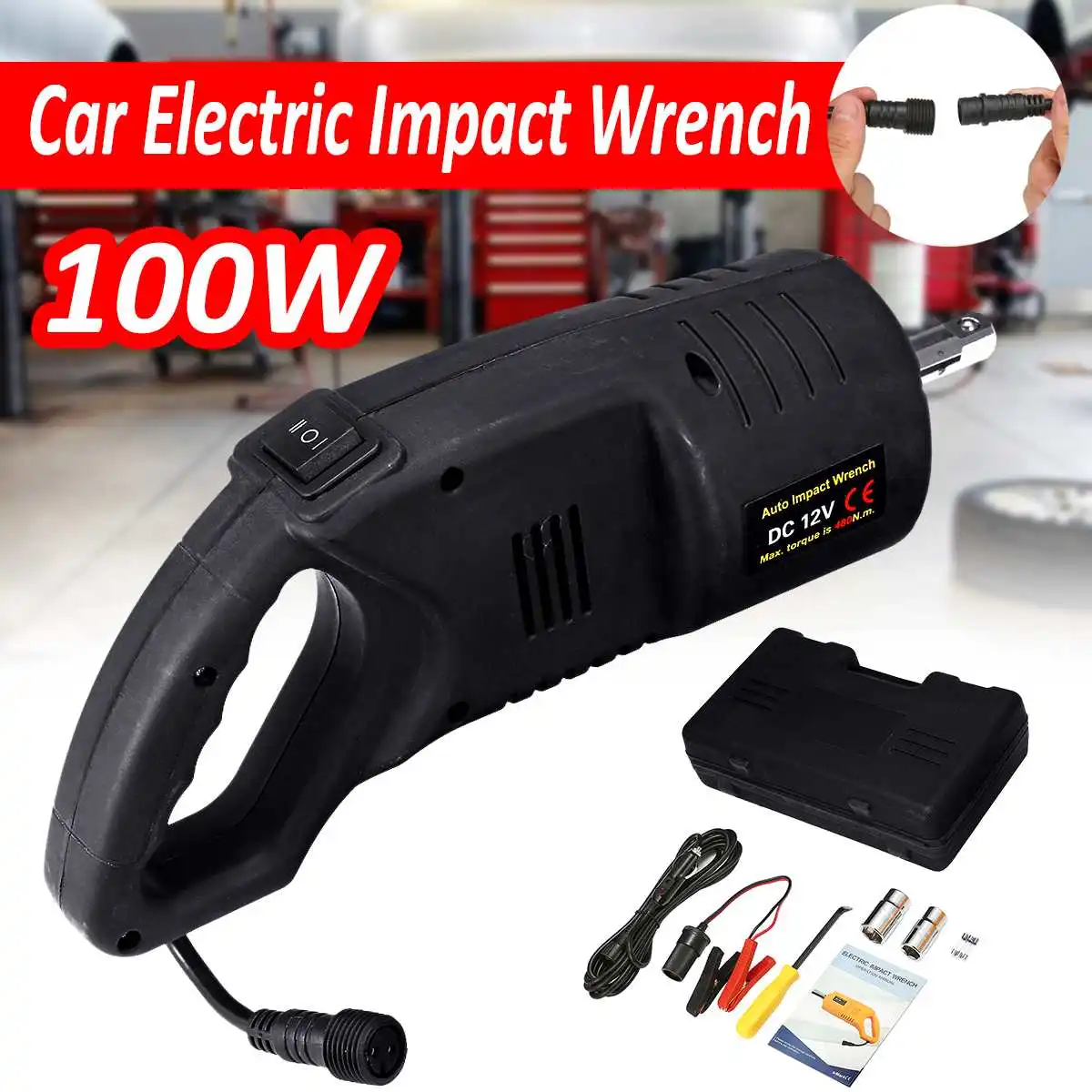 

12V 100W Car Electric Impact Wrench 480Nm Max Torque Car Remover Household DIY Changing Tire Repair Tool with Sockets