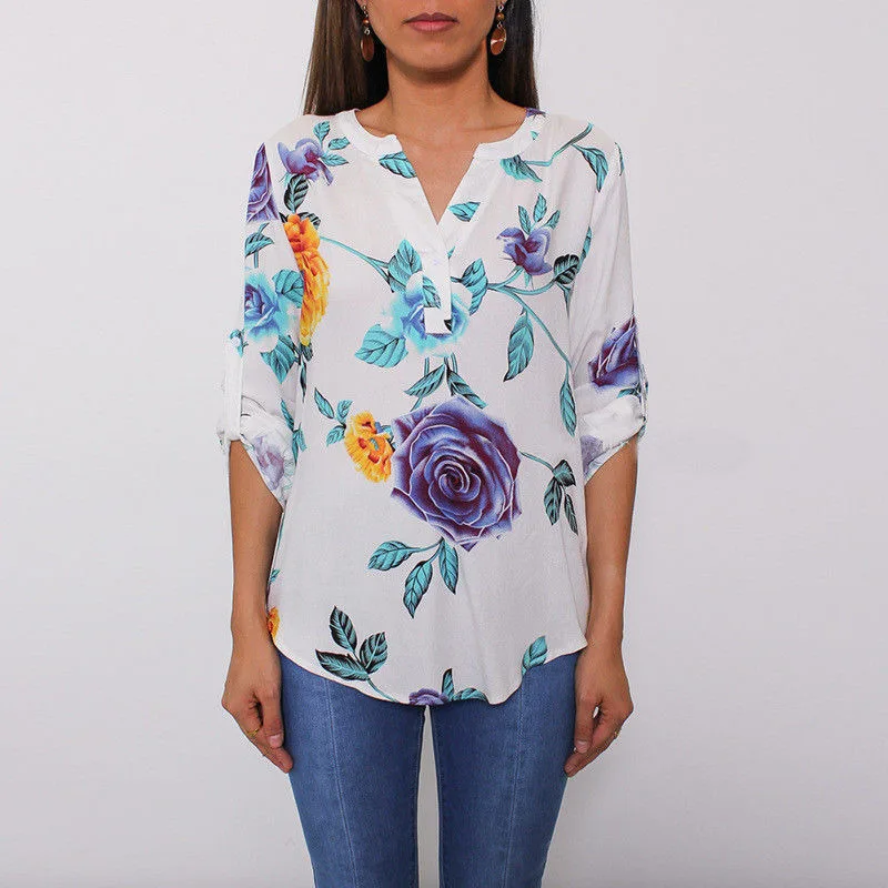 Women Ladies Flower Leaf print Blouses Fashion Ladies Chic V Neck Casual Long Sleeve Shirt Tops Blouse blusas mujer de moda 2019 Women Ladies Flower Leaf print Blouses Fashion Ladies Chic V Neck Casual Long Sleeve Shirt Tops Blouse blusas mujer de moda 2019
