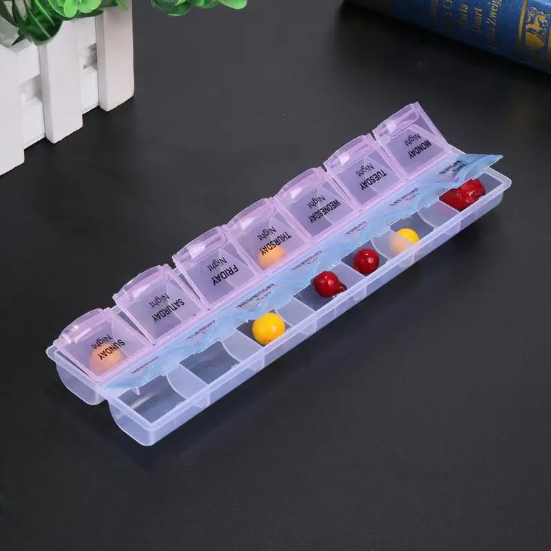 2 Row 14Grid Portable Pill Box Weekly Tablet Medicine Box Holder