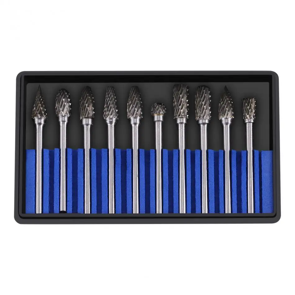 

10pcs/set Tungsten Carbide Rotary Burrs Set 3mm Shank Rotary File for Rotary Tools Milling Cutter Engraving Bits Hand Tools