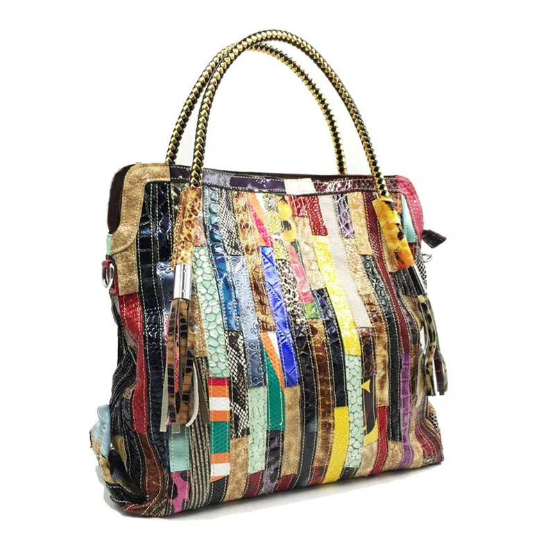 Koop AEQUEEN Feminina Bolsa vrouwen Echt Lederen Handtas Vrouwelijke Patchwork Kleurrijke Schouder Messenger Bag Totes Shoppers Tassen