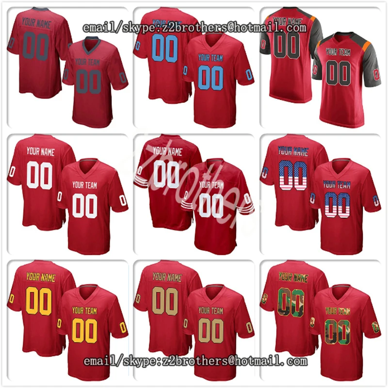 

Custom Red Mesh Replica Football Jersey Embroidered Team Logo Name Number Your Own DIY OEM College for Men Women Child Youth