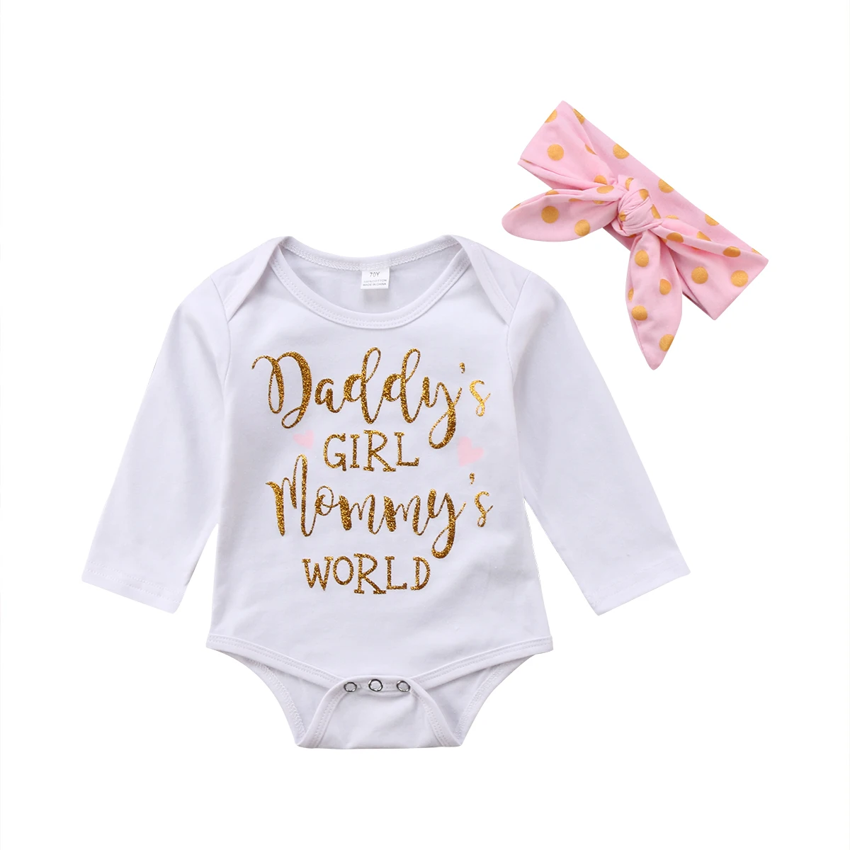

Daddy Girl Mommys World Print Long sleeve One Piece Baby Bodysuit with Headband For Baby Girl