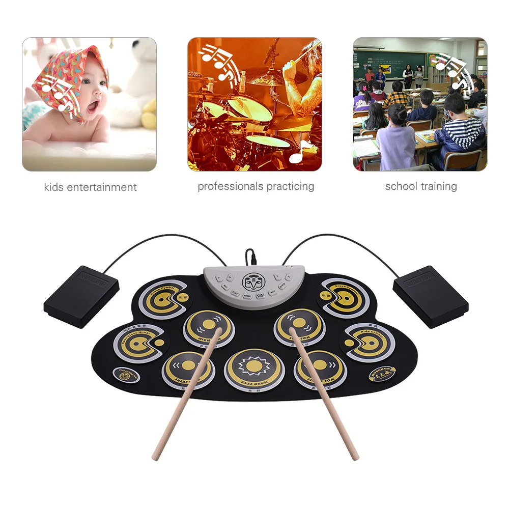 Портативный электронный барабанный коврик, силиконовая барабанная ...