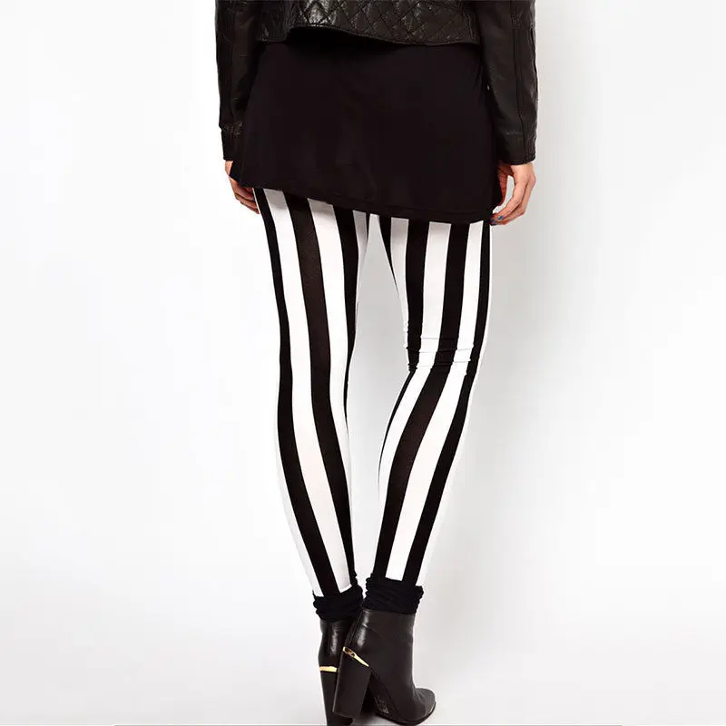 Модные женские брюки повседневные Черные белые эластичные полосатые тянущиеся