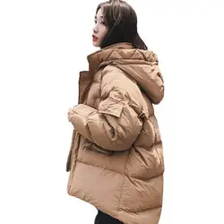 Новая зимняя стеганая куртка пуховое хлопковое пальто Женская мода Свободный полиэстер с капюшоном хлеб верхняя одежда женский рукав