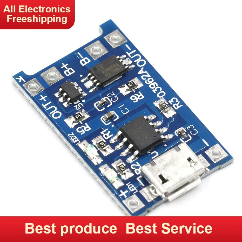 

5pcs Micro USB 5V 1A 18650 TP4056 Lithium Battery Charger Module Charging Board With Protection Dual Functions 1A Li-ion