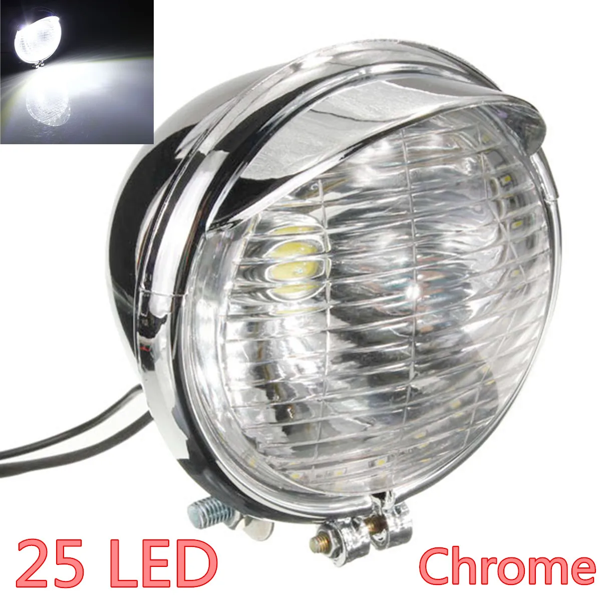 

12V Universal Motorcycle Headlight 25 LEDs Head Lamp Chrome For Yamaha for Harley for Suzuki