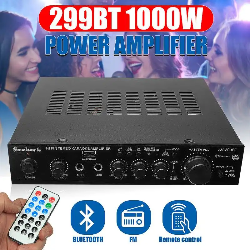 

298B bluetooth 2.0 Channel 2000W 5 Channel Audio Power Amplifier 220V AV Amp Speaker with Remote Control Support FM USB SD Card