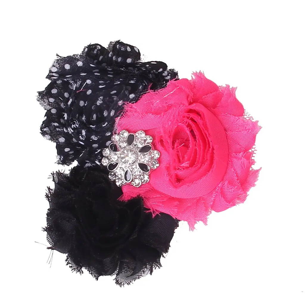 

Baby Headband Soft with Chiffon Flower Pink Black Dotted