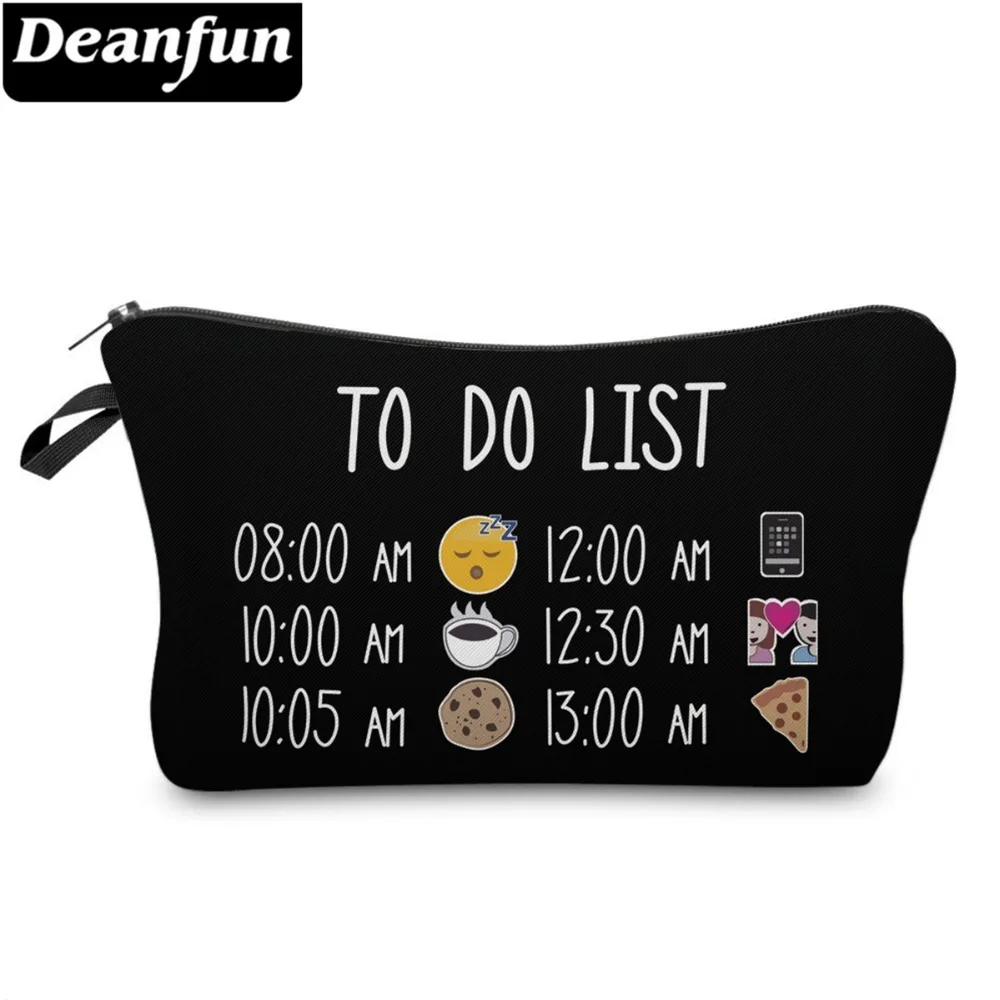 Deanfun 3D печатных косметических сумок черный полиэстер эмодзи Мода женщин дорожный
