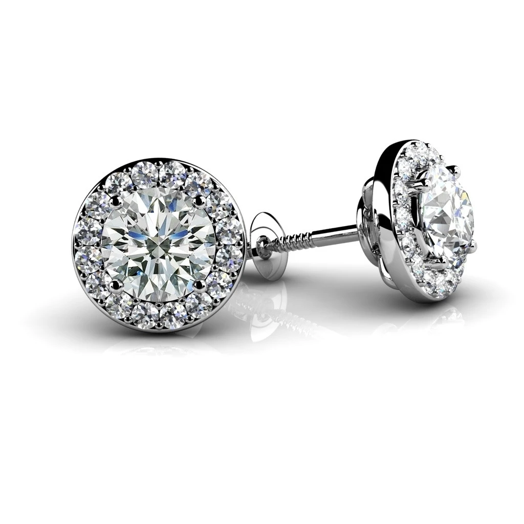 1 58 КТ круглая огранка натуральный Diamond Halo коты серьги в 18 k White Gold (1 карат H-I I1) |