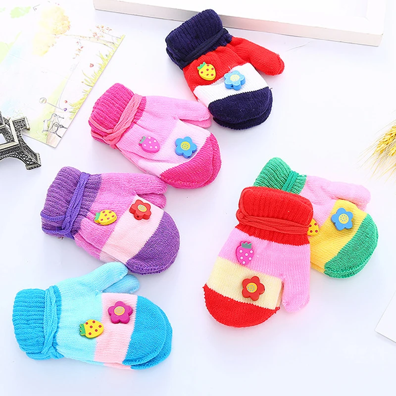 

1 pair of cartoon children's gloves even fingers knit warm kawaii fashion Korean autumn and winter comfortable soft gloves