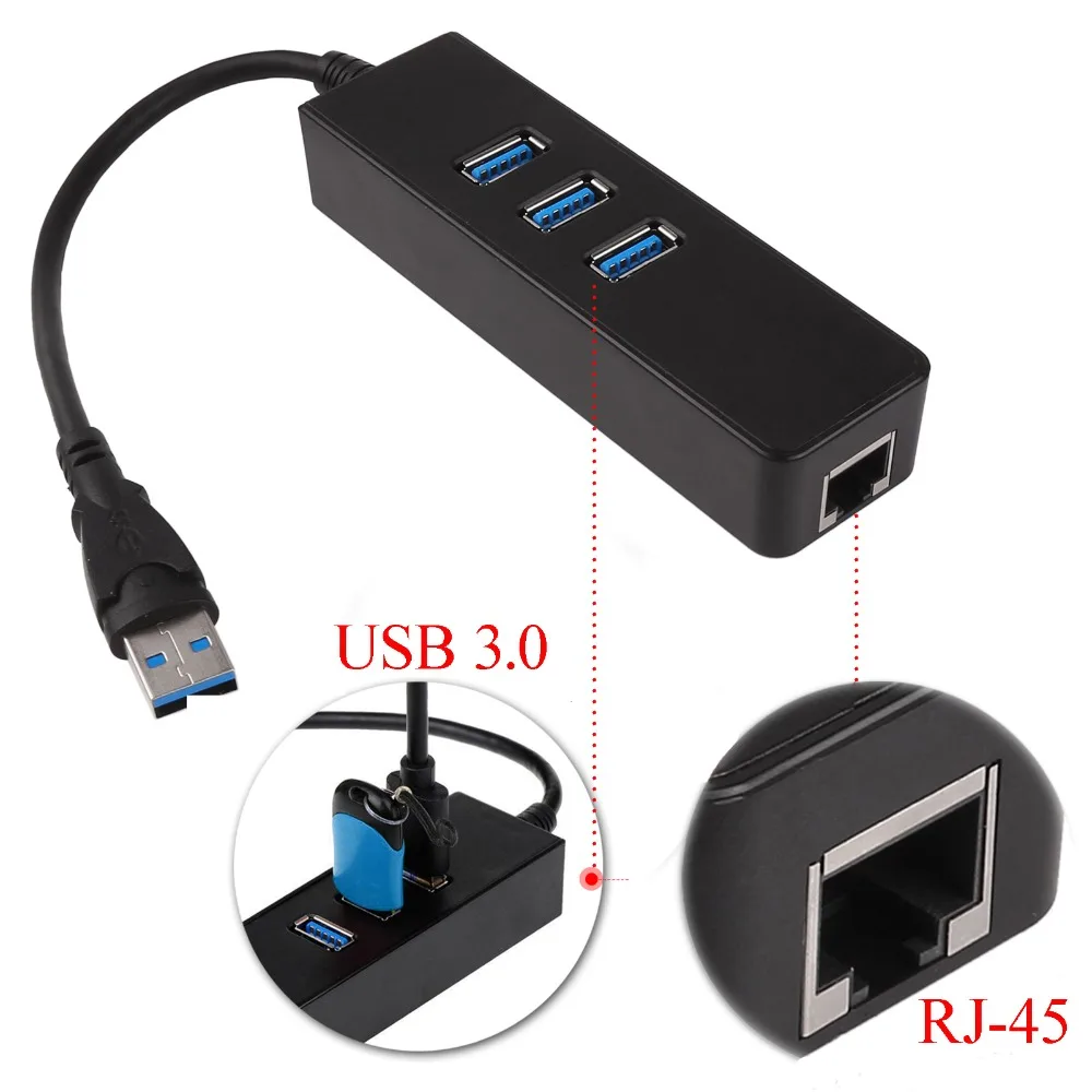 3 Порты и разъёмы USB концентратор 3,0 10/100/1000 Мбит/с USB для RJ45 конвертер Gigabit Ethernet проводной сетевой карты адаптер для Windows, Mac Linux