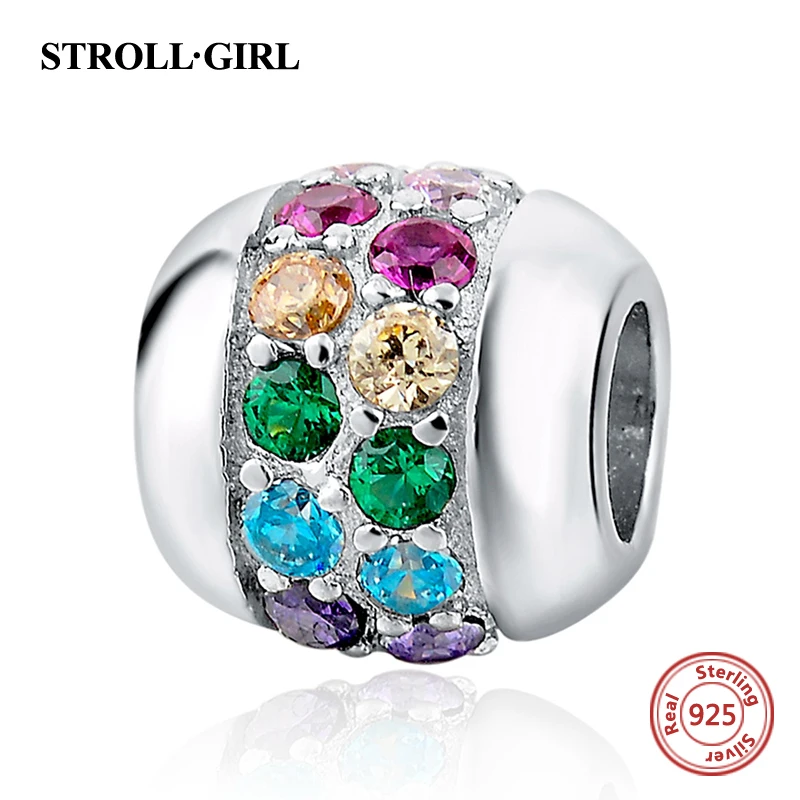 

2016 Pave Purple Pink CZ Lights Beads Fit Pandora Charms Bracelets Original 925 Sterling Silver Lights Bead For Jewelry Making