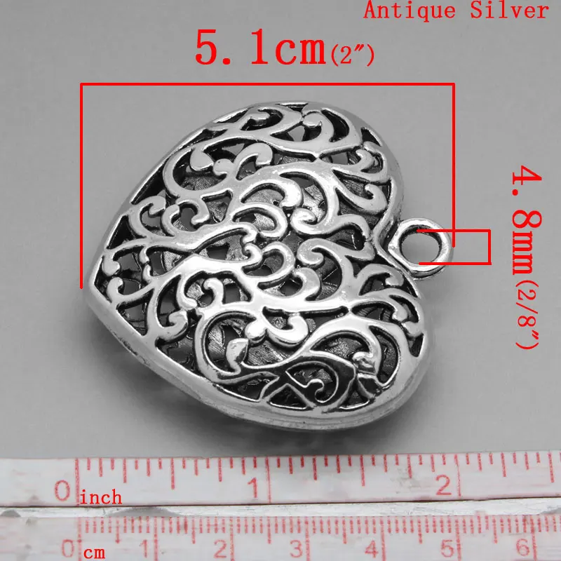Прекрасные Очаровательные Подвески Сердце состаренное серебро вогнутый 5,1x5 см, 3 предмета в комплекте(B23471