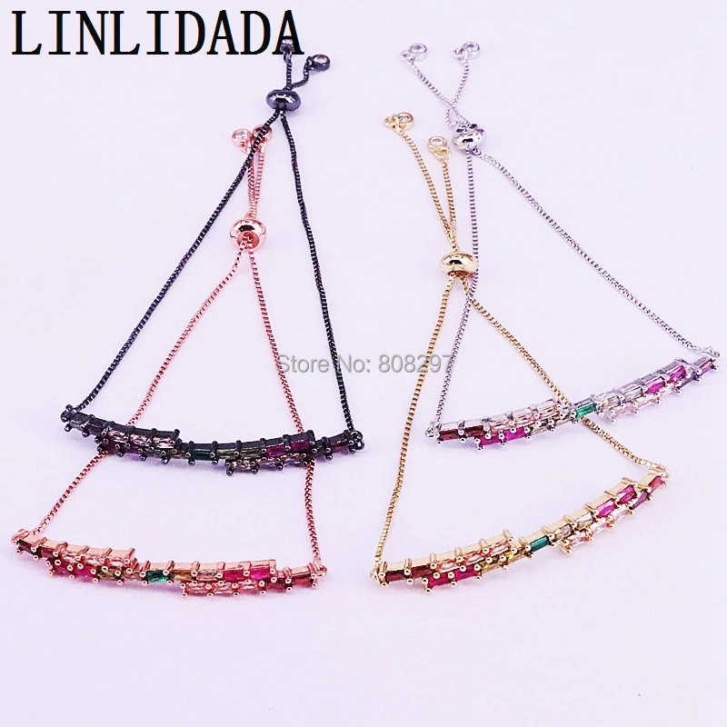

8Pcs NEW Fashion Pave Setting Rainbow Cubic Zirconia CZ Zircon Adjustable Bracelets for Women