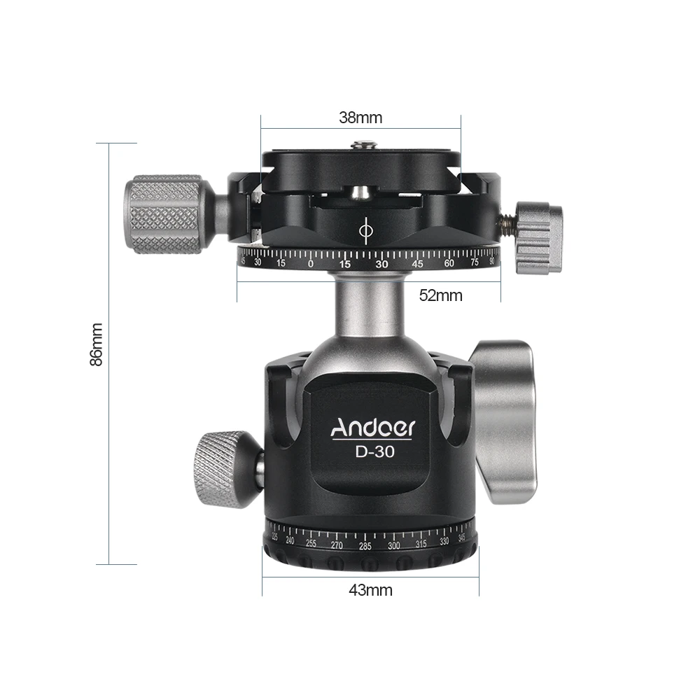 Andoer D-30, профессиональная двойная панорамная головка с ЧПУ, шаровая Головка с двойной u-образной насечкой для штатива, монопода DSLR ILDC камеры