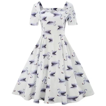 

Square Lead Suit-dress party Dress Waist To Swan Printing Will Pendulum Skirt vintage