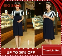 2016 Maternity Dress Casual Cotton Summer Dress Maternity Wear Plus Size Patchwork stripe Pattern Pregnancy Dress black rose embroidery pattern patchwork design dress