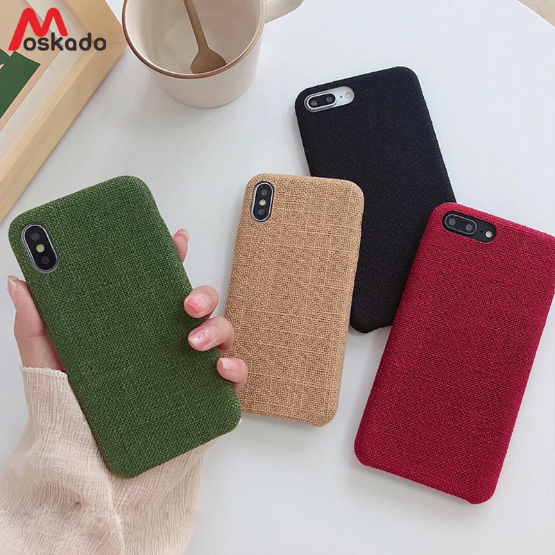

Moskado Canvas Phone Case For iphone XR XS Max X Fashion Plain Cotton Linen For iphone 7 8 6 6s Plus Flannel Cloth Soft Cover