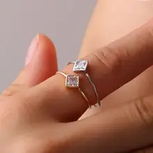 

New Simple Female Square Ring Geometric Zircon Ring Personality Single Ring Promise Engagement Rings For Women Jewelry Gifts
