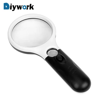 

DIYWORK 3X 45X Illuminated Magnifier Jeweler Magnifying Glass Hand Tool Set with 2 LED Handheld Aid Reading for Seniors