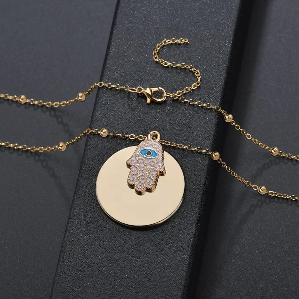

Women Special Pattern Hand Pendants&Necklaces Big Round Necklaces Chain For Women Gold Wedding Necklaces Jewelry
