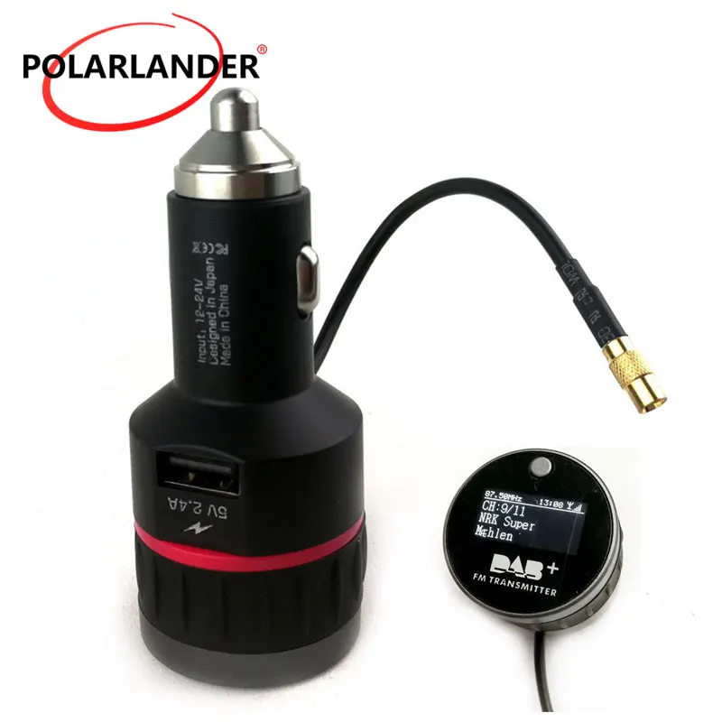  Coche DAB Radio encendedor con convertidor Plug-and-Play perilla con 5V 2.4A A USB parte FM Transmi