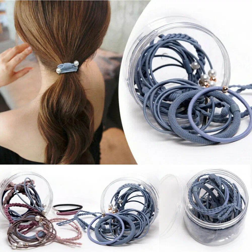 

2019 Pop 12Pcs Lady Ponytail Bun Tie Scrunchies Hair Band Elastic Scrunchie Hair Ring Swing Elastic and Pearl Sweet Elegant Set