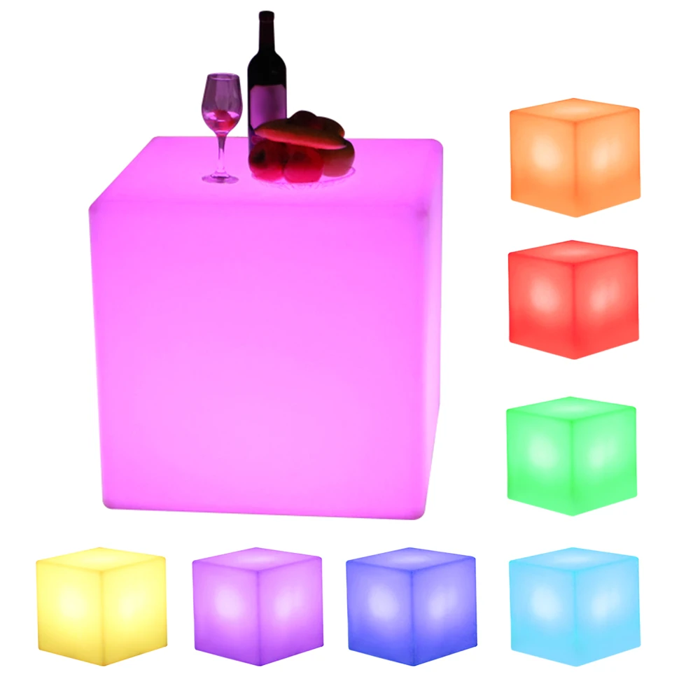 

LED Cube Stools Rechargeable Cordless Decorative Light Luminous Bar Stool with 16 Colors Remote Control 35 x 35 x 35cm