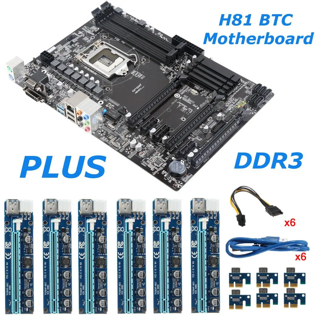 

LEORY H81 BTC Motherboard Support 6 cards DVI + VGA Dual Monitor Interface 1150 i3 i5 i7 DDR3 32G SATA3 USB3.0 6PCI-E