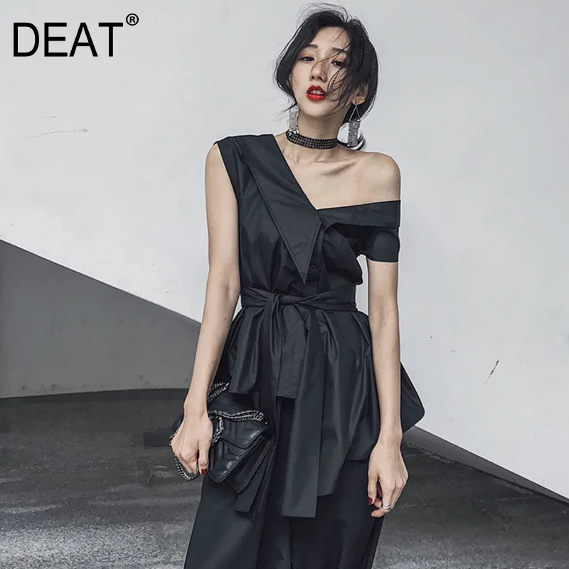 

DEAT 2020 new spring and summer buttons Irregular sleeveless shirt female short blouse waist adjust J49504