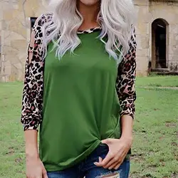 Модная женская сексуальная леопардовая Футболка с принтом 2018 Новая Элегантная женская футболка с длинным рукавом Повседневная с круглым