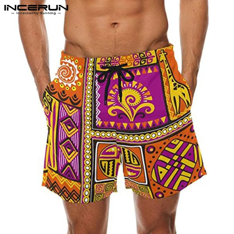 Online Pantalones cortos casuales con estampado transpirable, con cordón, estilo étnico, bañadores sueltos, pantalones cortos de playa para hombres, ropa de calle, S 5XL, INCERUN, 2019