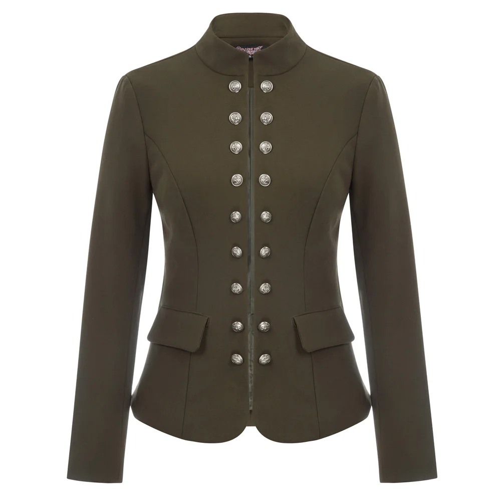 

Classic solid Women's Double-breasted army green jacket Long Sleeve Stand Collar Buttons Decorated Business Coat auumn warm Tops