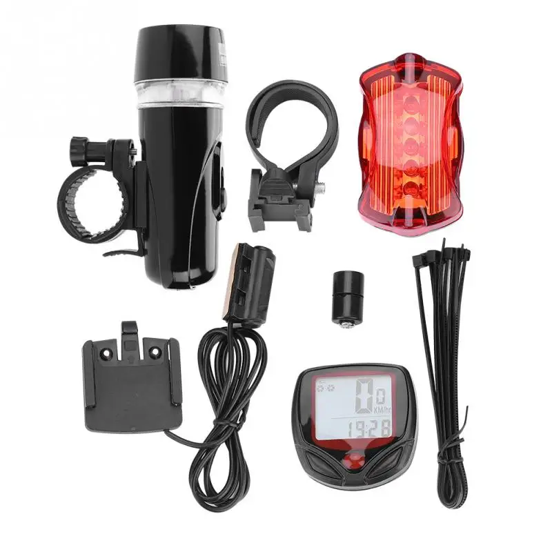 

Bicycle Light Speedometer Set 5 LEDs Waterproof Bicycle Front Rear Light Bike Computer Odometer Set with Bracket Bicycle Part