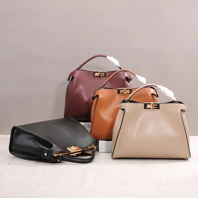 

PRAVESDA fashion genuine leather women's handbags luxury shinny tote bags peekaboo handbags