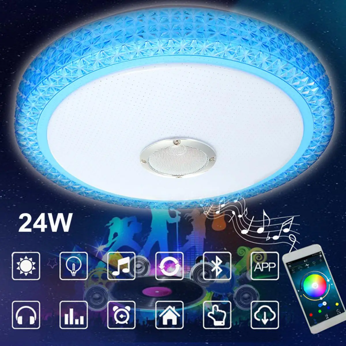 

Crystal Smart LED Ceiling Light Modern Lamp Living Room bluetooth Music RGBCeiling Lighting Colorful Dimming With Remote Control