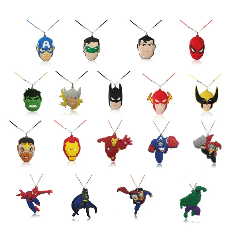 

2pcs/lot Batman Marvel Avenger Cartoon Action Figure PVC Charm Necklace 51cm Rope Chain Choker Kid Xmas Party Gift Jewelry