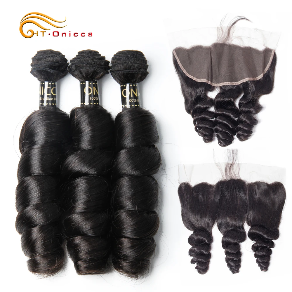 

Onicca Loose Wave Bundles With Frontal 13*4 Brazilian Remy Hair Lace Frontal With Bundles Human Hair Bundles With Closure