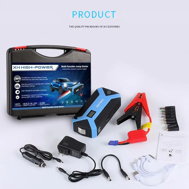 12V Car Powerbank 12000mAh Car Jump Starter Engine Emergency Battery Power Ignition Plug Temporary Starter With 4 USB Chargers